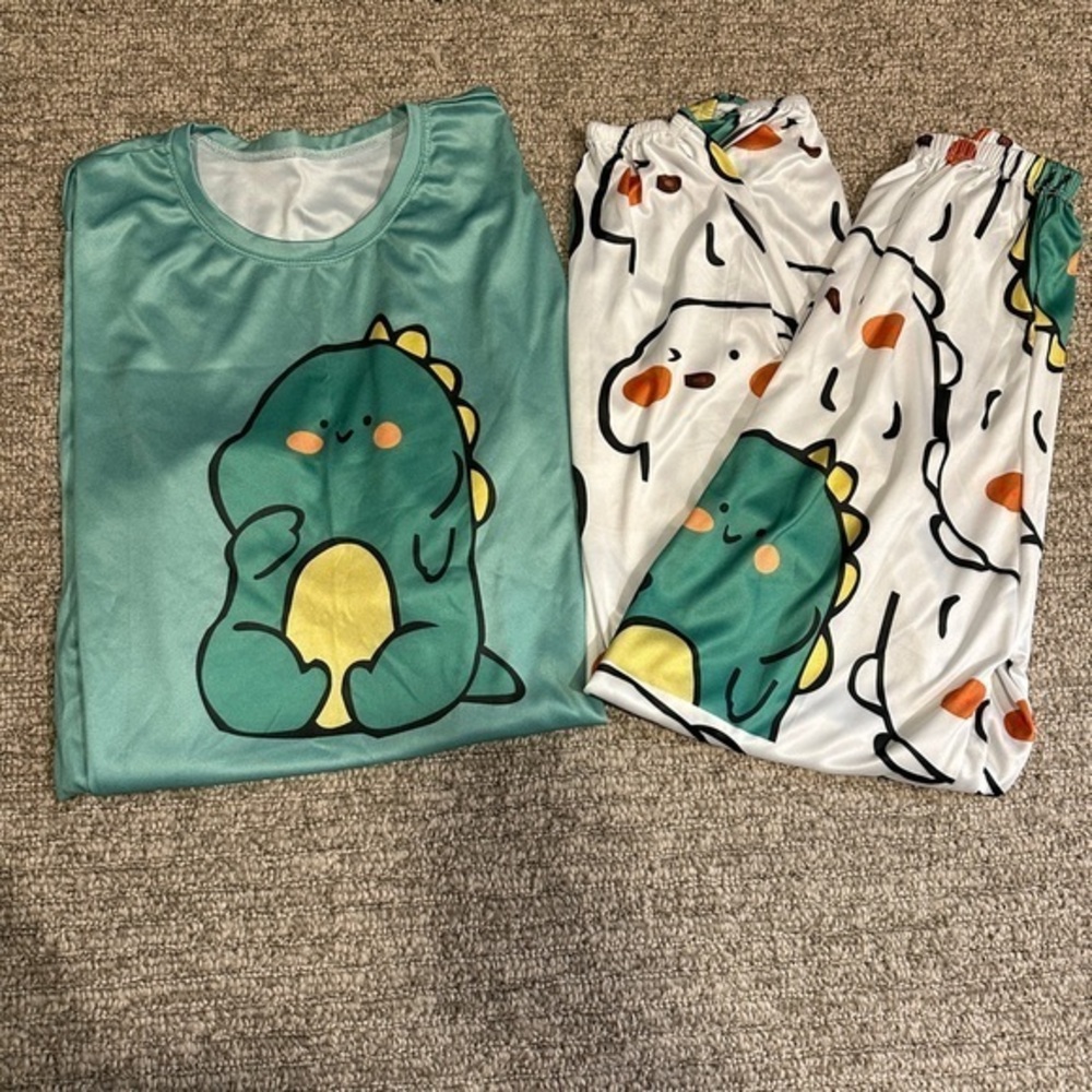Green and White Dinosaur Pajama Set for Cozy Sleep